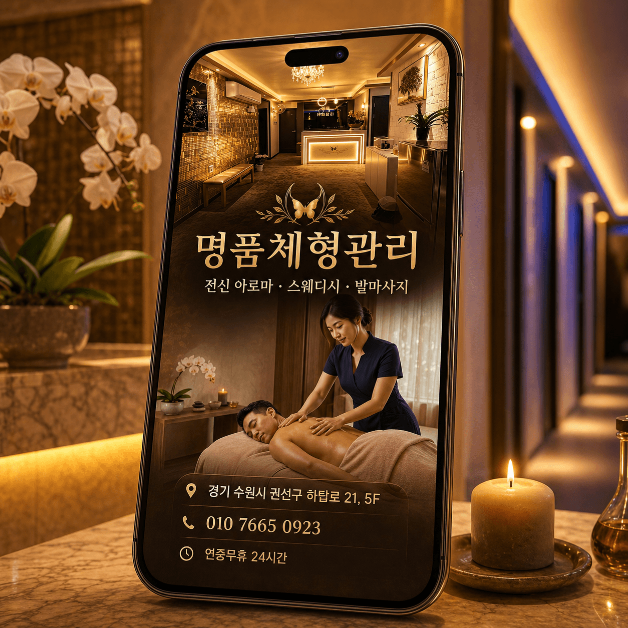 명품체형관리 룸 조명 분위기